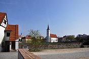 Strakonice  pohled z hradu ke kostelu sv. Markty