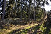 Sviomazsk hrdek  lesn cesta mezi valem (vpravo) a pedhradm