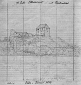 Tnec nad Labem  kresba F. A. Hebera (kolem 1845)