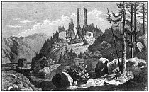 Chenovice  hrad s pedsunutou batou znienou pi stavb eleznice (1872)