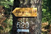 Krumvald – ukazatel na začátku lesní cesty u Zavadilky