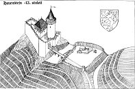 Horn Hrad-Hauentejn ve 13. stol. podle castles.cz