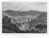 Karlovy Vary od Belvedere – Ch. Rosse podle J. Poppela, oceloryt (1842)