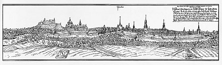 Pardubice a Kunětická Hora – veduta J. Willenberga (1602)