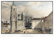 Praha – chrám sv. Víta – F. Gurk, kolorovaný oceloryt (1840)