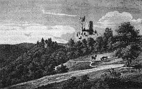 Nový hrad u Adamova a Starý hrad na obraze neznámého autora (1842)