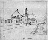 Přerov nad Labem – kresba F. A. Hebera (1845)