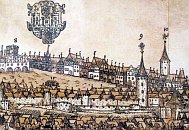 Čáslav – městské hradby a Otakarova věž, výřez z veduty J. Willenberga (1602)