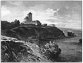 Týnec nad Sázavou koncem 19. stol., kresba V. Jansy