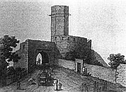 Znojmo – brána předhradí a Loupežnická věž kolem r. 1820