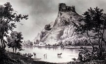 Povask hrad  oceloryt L. Rohbocka (1856)