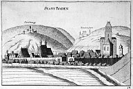 Baden, v pozad Rauheneck & Rauhenstein  G.M. Vischer (1672)